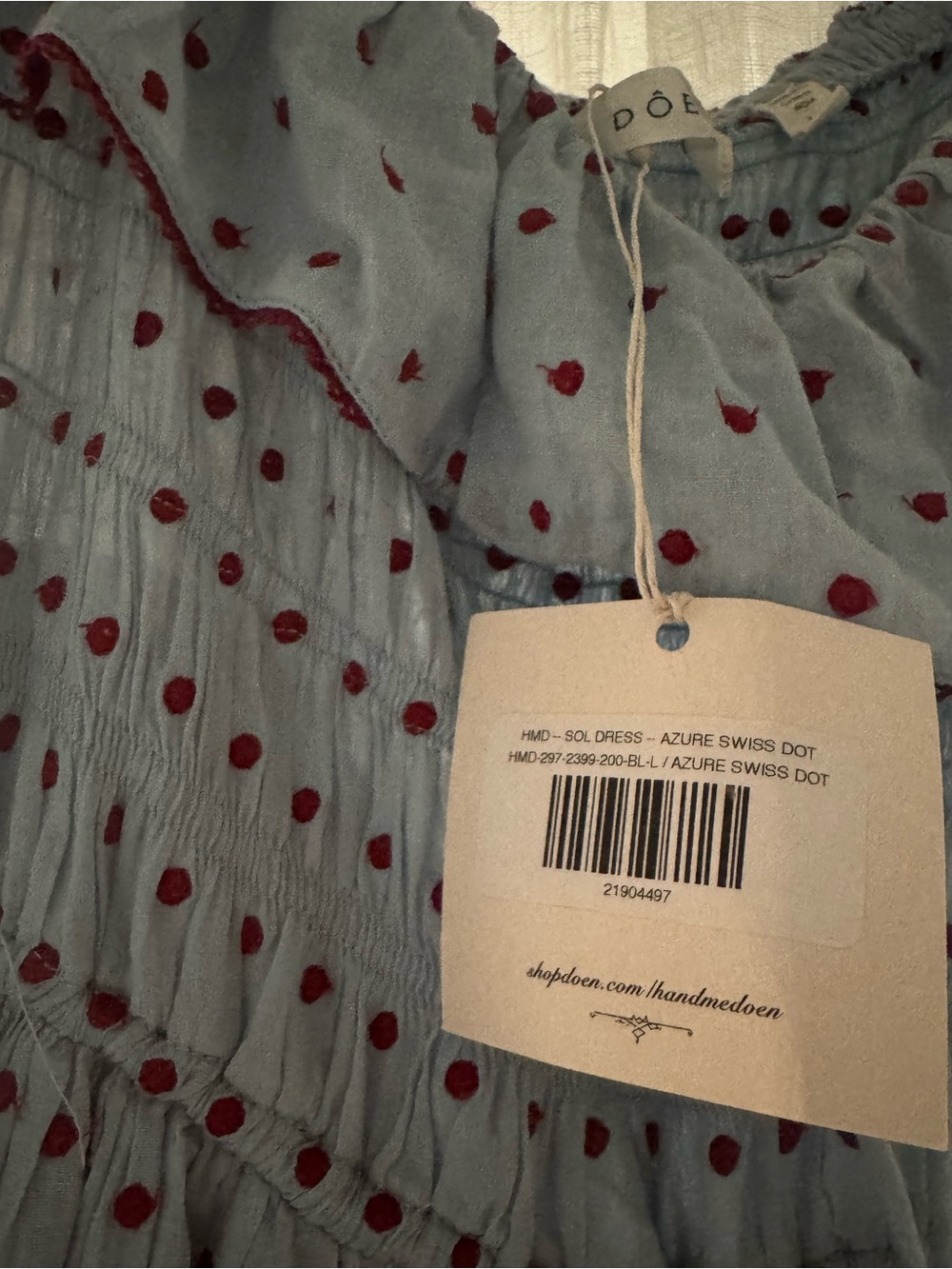 Doen Sol Dress in Azure Swiss Dot size large - Picture 9 of 9